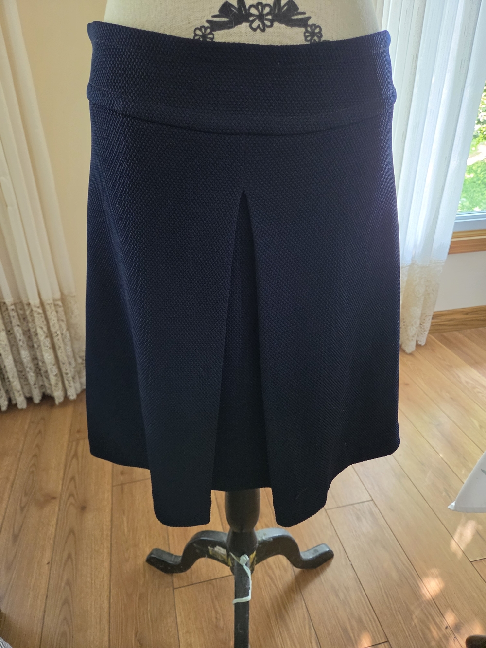 89th & Madison Navy Textured A-Line Skirt with Front Pleat